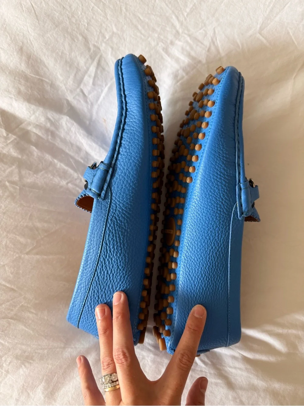 Gucci Light Blue Leather Horsebit Loafers with Red-Blue Web